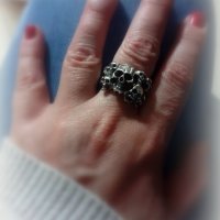  масивен Сребърен пръстен с черепи MEMENTO MORI размер №60-62, снимка 3 - Пръстени - 43516361