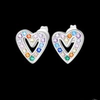 Дизайнерски модел сребърни обеци Пандора сърца с кристали"multicoloured"/нови, снимка 1 - Колиета, медальони, синджири - 44064982