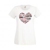 Дамска тениска Свети Валентин Love Word Heart, снимка 4 - Тениски - 35648244