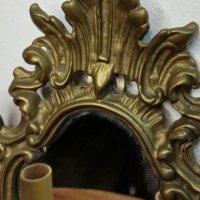 Много красив масивен бронзов аплик за стена с огледало и две крушки тип свещи , снимка 4 - Декорация за дома - 43906501