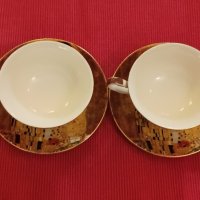 Сервиз от две чаши с чинийки за чай, кафе, Целувката, Густав Климт. , снимка 1 - Сервизи - 43525012