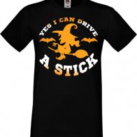 Мъжка тениска Yes I Can Drive A Stick,Halloween,Хелоуин,Празник,Забавление,Изненада,Обичаи,, снимка 1 - Тениски - 38132114