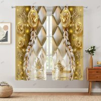 2бр. Елегантна завеса с щампа на златни цветя и пеперуди за домашен декор, 5размера, снимка 2 - Пердета и завеси - 43801968