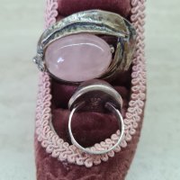 Сребърен комплект - пръстен и брошка с розов кварц, снимка 14 - Бижутерийни комплекти - 38999370