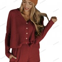 Дамски ежедневен моден комплект с V-образно деколте и дълъг ръкав, 4цвята - 023, снимка 2 - Комплекти - 39920238