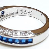 Златен пръстен Бяло Злато 18К със Сини камъни Сваровски НОВ, снимка 4 - Пръстени - 28958640