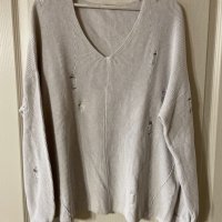 Оригинален марков мръсно бял слонова кост тънък пуловер накъсан скъсан прокъсан Diesel/Дизел, снимка 5 - Блузи с дълъг ръкав и пуловери - 43008546