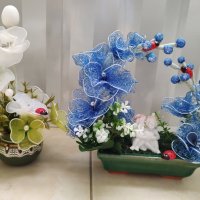 Композиция с ръчно направени цветя., снимка 2 - Декорация за дома - 21157228