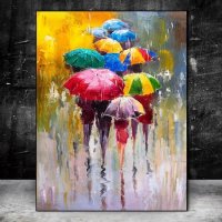 100см! Картина-канава "Шарени чадъри под дъжда", снимка 4 - Картини - 39967102