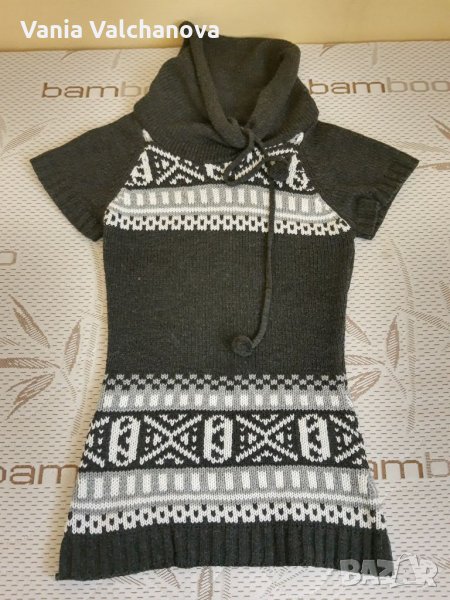 Дебела зимна туника - пуловер с къс ръкав, снимка 1