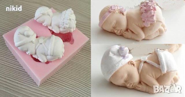 3d 2 големи бебета по гащички бебе момиче момче силиконов молд форма тесто фондан гипс шоколад пита, снимка 1