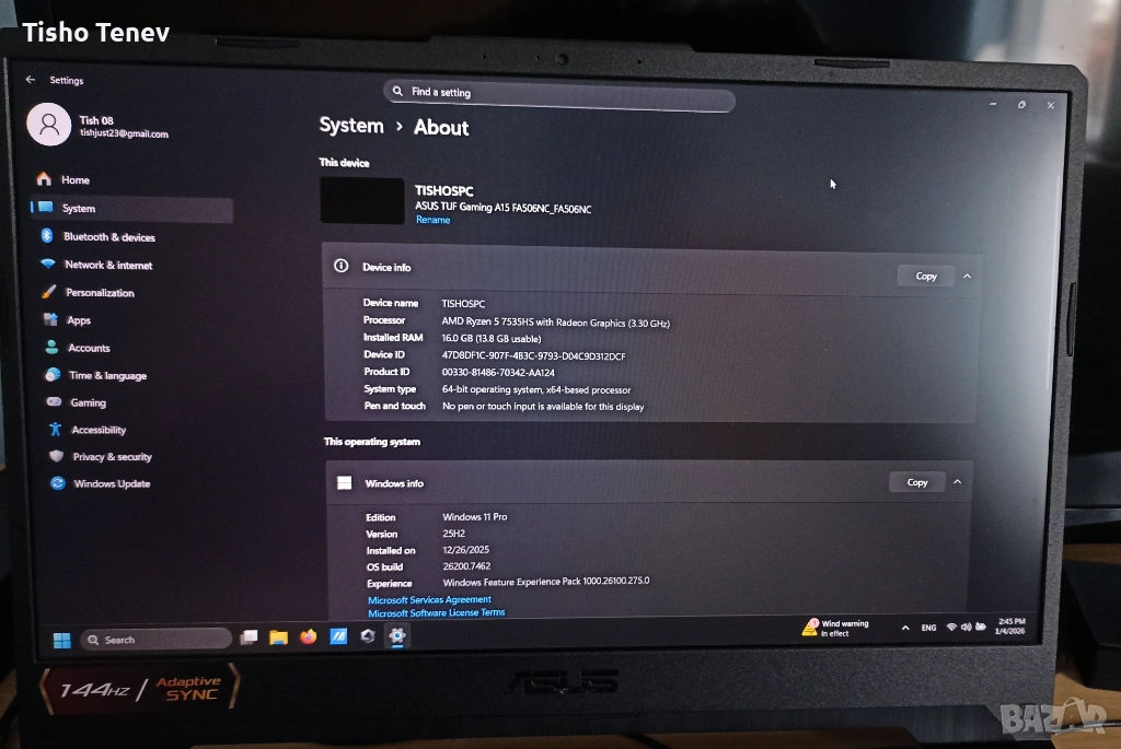 Gaming Laptop Asus Tuf A15 (В гаранция), снимка 1