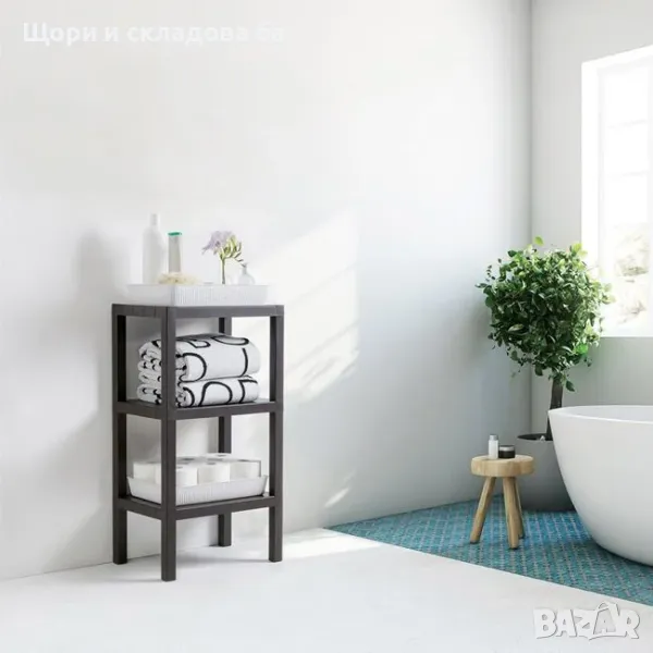 Етажерка с 3 етажа, Пластмаса, до 60 кг. Черен дървен ефект 38x29x73,5 см, снимка 1