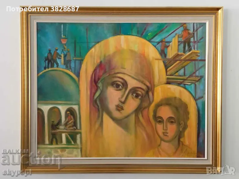 Картина,,Градежа  на храма в Пампорово", снимка 1