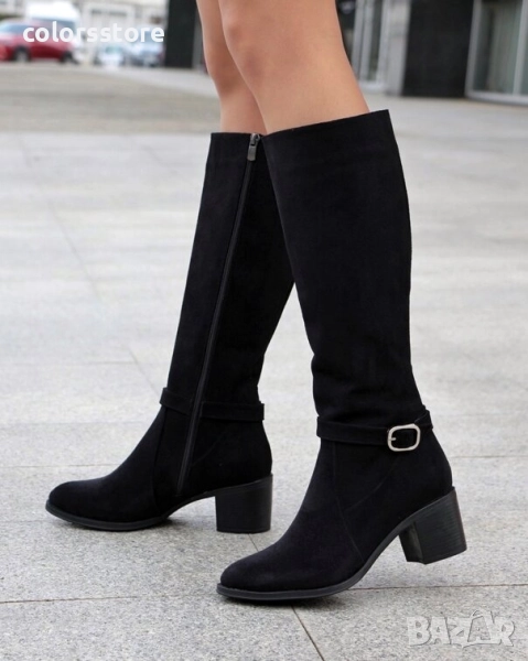Ботуши на ток - черен велур - GRS90 , снимка 1