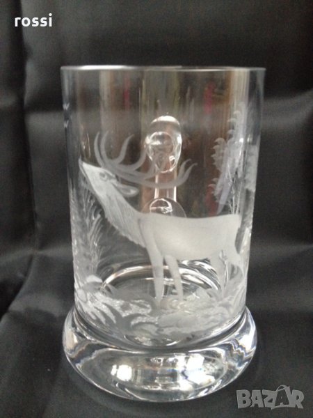 Немска ловна ръчно шлифована стъклена чаша за бира 0,5 л.,  нова, снимка 1