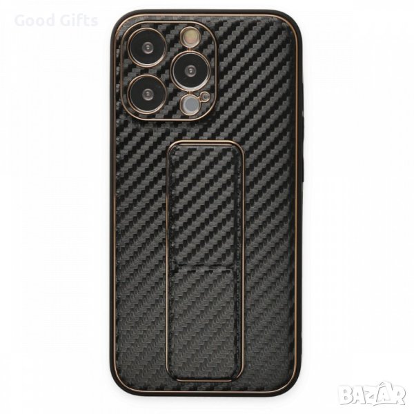 Противоударен кейс със стойка за iPhone 15 Pro, TP-36, Черен Карбон, снимка 1