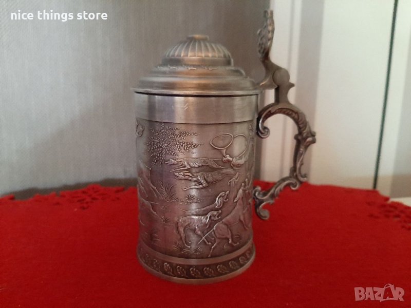 Старинна халба за бира вино никел , снимка 1