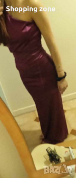 Официална сатенена рокля с цепка, снимка 1