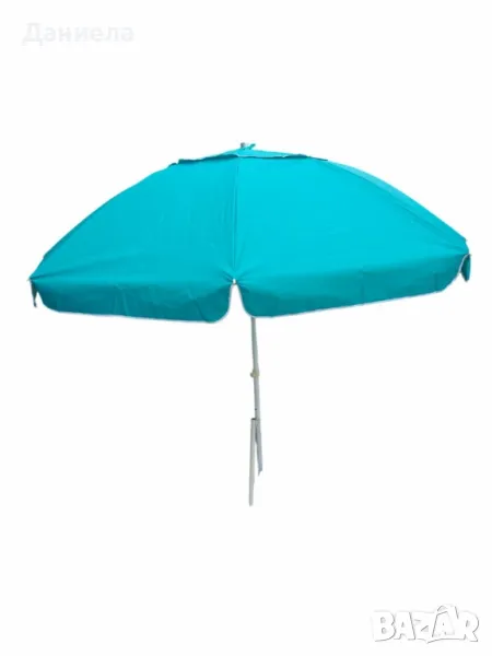 Кръгъл плажен чадър 2.40 м с чупещо се рамо, UV защита и прозорче за вятър, снимка 1