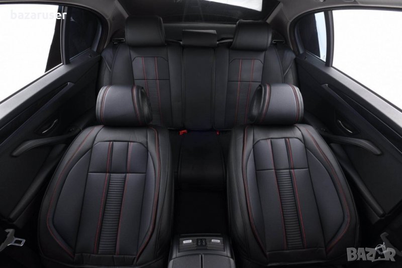 К-т Черна Кожена Тапицерия(Калъфи за Седалки) Подходящ за всички автомобили, снимка 1