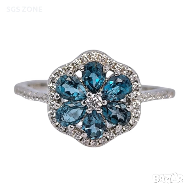 НЕЖЕН СРЕБЪРЕН ПРЪСТЕН С ЛОНДОНСКИ ТОПАЗ ОТ ТАЙЛАНД, снимка 1