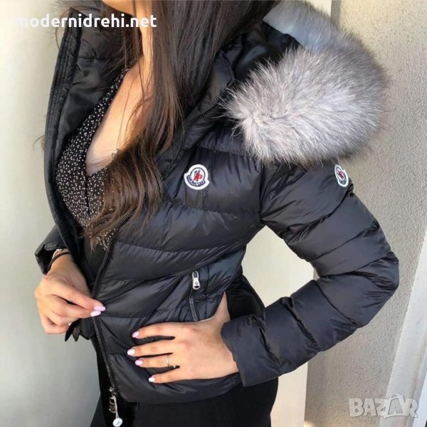 Дамско яке черно с лисица Moncler, снимка 1