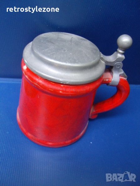 № 4587 стара порцеланова халба с метален капак   - размери - височина 12 см , диаметър 10,5 см, снимка 1