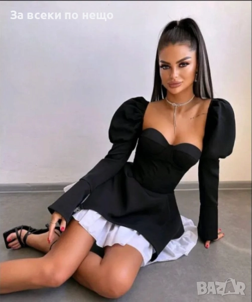 Ефектна Дамска Рокля В Черно И Бяло Код S215, снимка 1