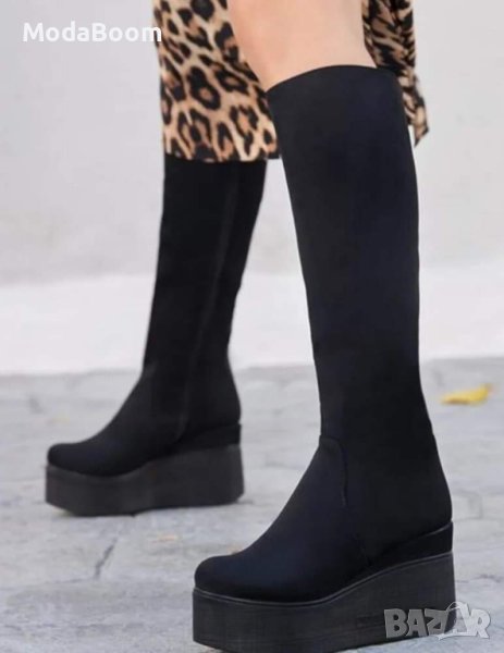 💯Уникални велурени дамски ботуши на платформа / два цвята 💯, снимка 1