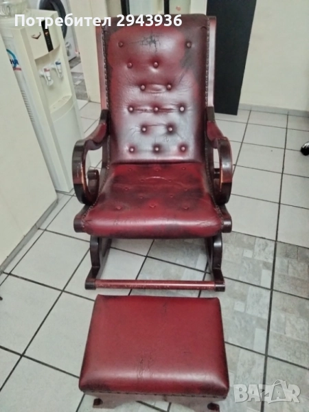 Люлеещ се стол релакс с табуретка за крака - кожа., снимка 1