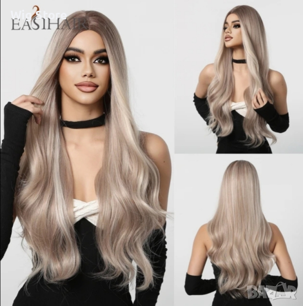 Пепеляво руса перука без бретон на леки вълни, снимка 1