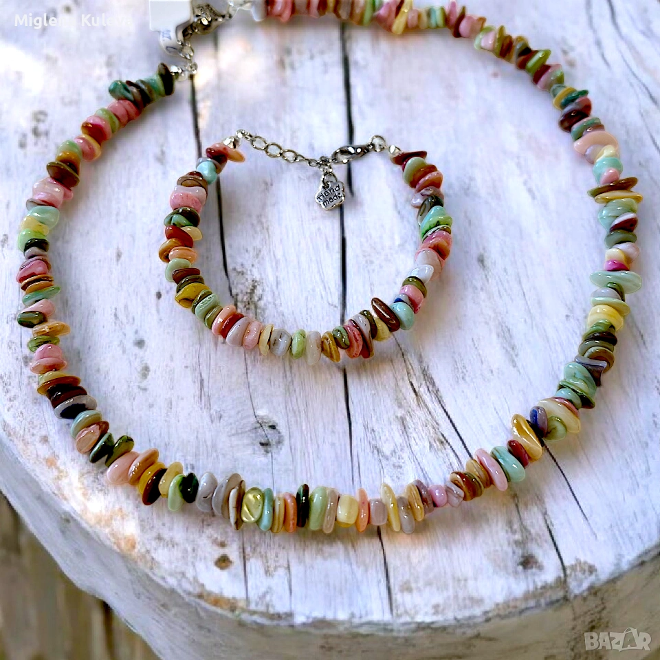 Комплект от колие и гривна с Естествен Седеф , снимка 1