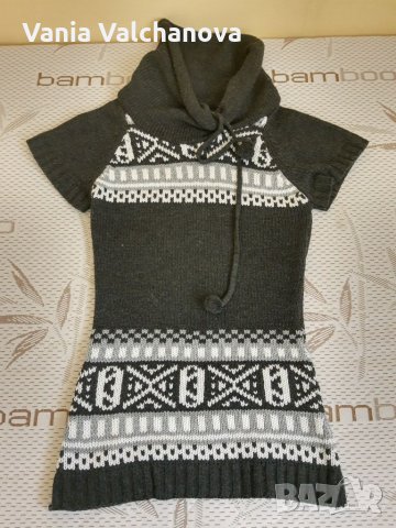 Дебела зимна туника - пуловер с къс ръкав