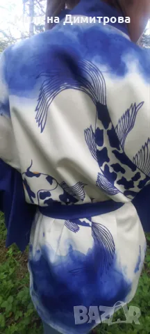 Ръчно рисувано сатенирано кимоно , снимка 5 - Сака - 48908135