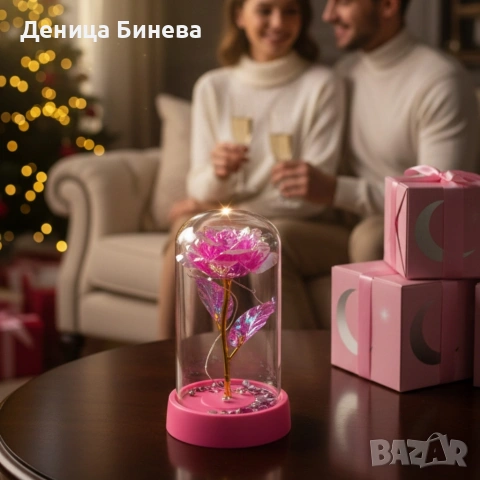 Светеща декоративна роза в купол , снимка 2 - Подаръци за жени - 53048213