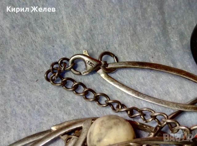 НЕЖНО СКЪПОЦЕННО СРЕБЪРНО КОЛИЕ МАРКОВО СРЕБРО 925 с БЯЛА ПОЗЛАТА и ТОПЧЕТА ШЛИФОВАН БЯЛ АХАТ 48249, снимка 2 - Колиета, медальони, синджири - 48480654