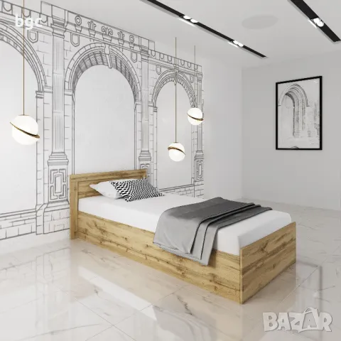 Легло Irim Kristofer, 90x200 см, Подматрачна рамка, Цвят Дъб Дакота - 24 МЕСЕЦА ГАРАНЦИЯ, снимка 3 - Спални и легла - 49439045