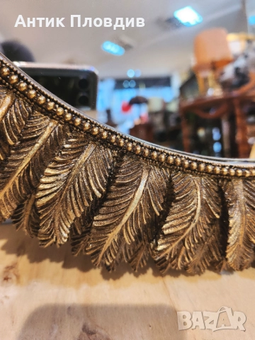 Кръгло декоративно огледало с орнаменти от полирезин, снимка 3 - Огледала - 49648735