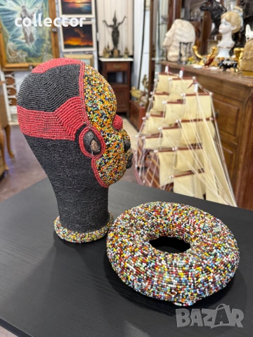 Кралска камерунска глава от теракота. №7876, снимка 8 - Антикварни и старинни предмети - 53496089