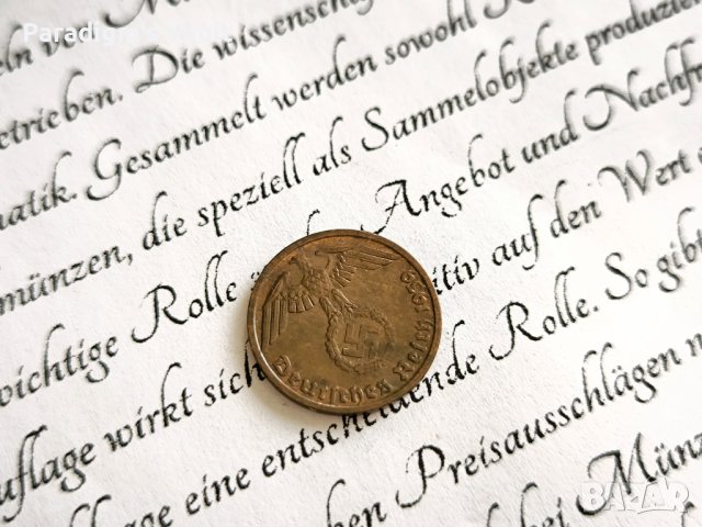 Монета - Трети райх - Германия - 1 пфениг | 1939г.; серия D, снимка 3 - Нумизматика и бонистика - 43800462