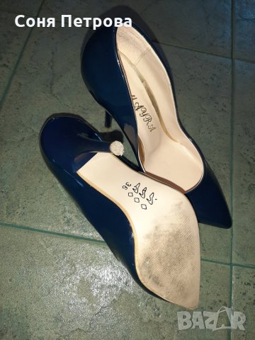 Дамски тъмно сини обувки на висок ток, снимка 3 - Дамски елегантни обувки - 28263436