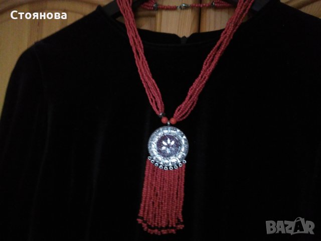 Ефектно дамско червено колие , снимка 11 - Колиета, медальони, синджири - 27671446