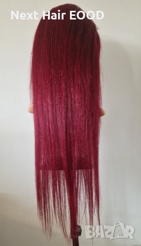 Естествена дантелена перука 80 см - 200% плътност, 13x6 Lace, бургунди тъмно червена права коса, снимка 10 - Аксесоари за коса - 53294690