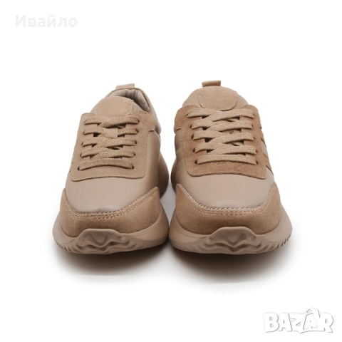 Дамски бежови спортни обувки от естествена кожа и велур, снимка 2 - Дамски ежедневни обувки - 52097126