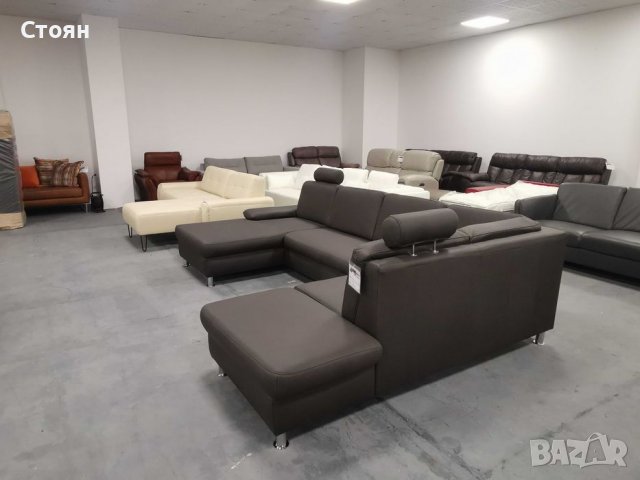 Кафяво-сив кожен ъглов диван с функция ракла "CARO", снимка 8 - Дивани и мека мебел - 39954736