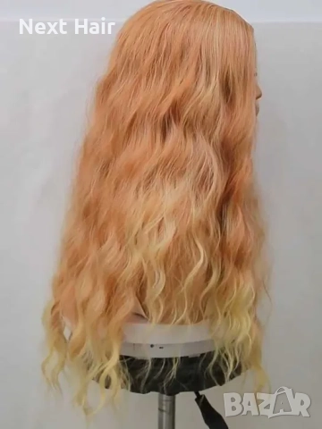 Оранжева къдрева перука с руси краища на път, снимка 10 - Аксесоари за коса - 52896203