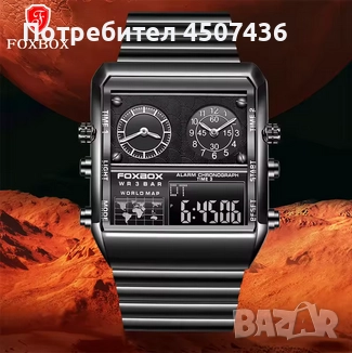 FOXBOX Унисекс аналогов/дигитален концептуален часовник,черен циферблат,каишка от неръждаема стомана, снимка 6 - Мъжки - 52793580