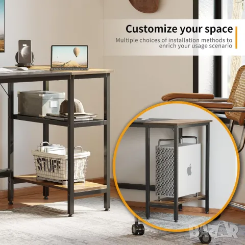 Компютърно бюро 120 * 60 см Учебна маса с рафтове, черно/кафяво, снимка 3 - Бюра - 49564738