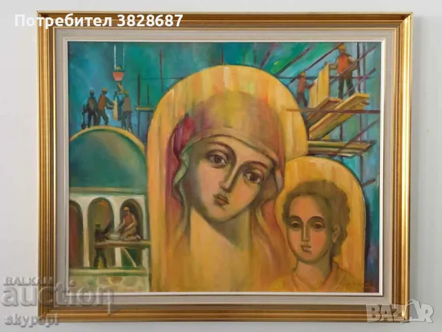 Картина,,Градежа  на храма в Пампорово", снимка 1